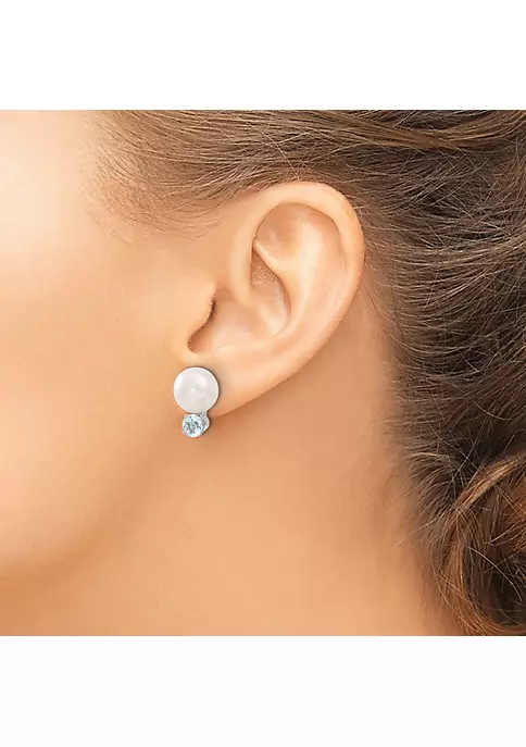 Outlet 🔥 1.30 ct. t.w. Blue Topaz with 10-11mm Freshwater Cultured Pearl Button Pearl Earrings in Sterling Silver by Belk & Co. 🔥 3 Outlet 🔥 1.30 ct. t.w. Blue Topaz with 10-11mm Freshwater Cultured Pearl Button Pearl Earrings in Sterling Silver by Belk & Co. 🔥 - Image 3