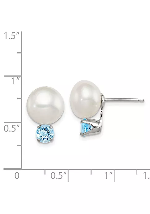 Outlet 🔥 1.30 ct. t.w. Blue Topaz with 10-11mm Freshwater Cultured Pearl Button Pearl Earrings in Sterling Silver by Belk & Co. 🔥 4 Outlet 🔥 1.30 ct. t.w. Blue Topaz with 10-11mm Freshwater Cultured Pearl Button Pearl Earrings in Sterling Silver by Belk & Co. 🔥 - Image 4