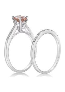 New 🔥 3/4 ct. t.w. Morganite and 1/8 ct. t.w. Diamond Bridal Set Ring in 10K White Gold by Belk & Co. 🛒 -DealsBelk & Co. Store Belk 16961