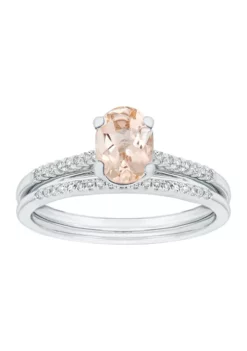 New 🔥 3/4 ct. t.w. Morganite and 1/8 ct. t.w. Diamond Bridal Set Ring in 10K White Gold by Belk & Co. 🛒 -DealsBelk & Co. Store Belk 16962