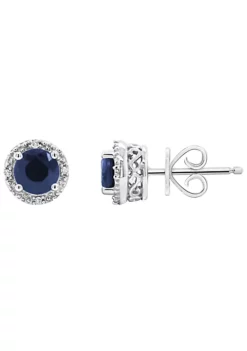 Budget ⌛ Sterling Silver 5mm Round Sapphire Diamond Accent Halo Stud Earrings by Belk & Co. 🛒