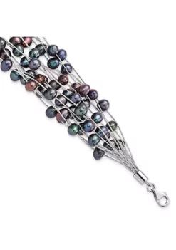 Hot Sale 🌟 Sterling Silver Rhodium-plated 6-7mm Black Off-Round Freshwater Cultured Pearl Multi-Strand Bracelet by Belk & Co. 🌟 -DealsBelk & Co. Store Belk 17013