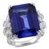 Wholesale 🛒 27 ct. t.g.w. Created Blue Sapphire and 1.758 ct. t.w. Diamond Cocktail Ring in 14K White Gold by Belk & Co. 🔥