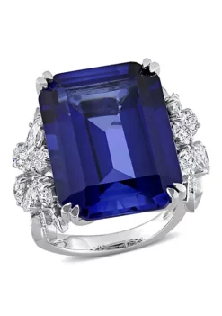 Wholesale 🛒 27 ct. t.g.w. Created Blue Sapphire and 1.758 ct. t.w. Diamond Cocktail Ring in 14K White Gold by Belk & Co. 🔥