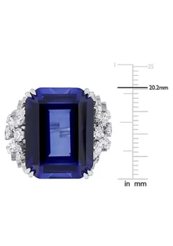 Wholesale 🛒 27 ct. t.g.w. Created Blue Sapphire and 1.758 ct. t.w. Diamond Cocktail Ring in 14K White Gold by Belk & Co. 🔥 -DealsBelk & Co. Store Belk 17018