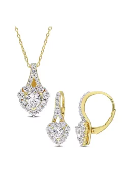 Cheap 😀 Lab Created Heart-Shaped Created Sapphire 2-piece Halo Earrings and Pendant Set in Yellow Plated Sterling Silver by Belk & Co. 💯