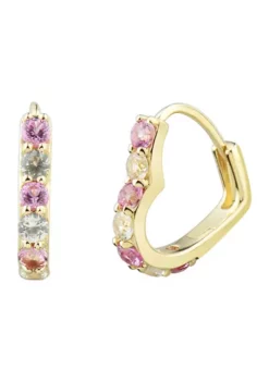 Outlet 🔥 Lab Created Pink Sapphire and Lab Created White Sapphire Huggies Earring in 10K Yellow Gold by Belk & Co. 😀