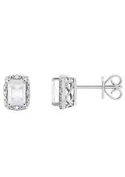 Buy 🎉 Sterling Silver 6x4mm Emerald Cut Moonstone Diamond Accent Halo Stud Earrings by Belk & Co. 🥰 -DealsBelk & Co. Store Belk 17086