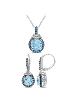 Best Pirce 💯 2-Piece Set of 9.35 ct. t.g.w. Sky Blue Topaz London Blue Topaz and 1/5 ct. t.w. Diamond Earrings and Pendant with Chain in Sterling Silver by Belk & Co. 🔥 -DealsBelk & Co. Store Belk 17117