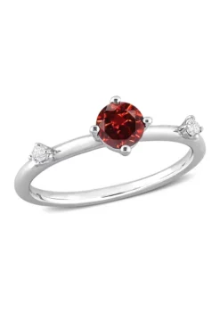 Budget 🧨 3/4 CT TGW Garnet and White Topaz 3-Stone Ring in Sterling Silver by Belk & Co. ✔️