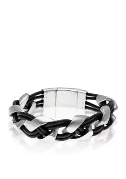 Cheapest 🥰 Men's Stainless Steel and Black Leather Bracelet by Belk & Co. 😀