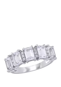 Deals 💯 3.3 ct. t.w. Lab Created White Sapphire and 1/10 ct. t.w. Diamond Semi-Eternity Ring in 10K White Gold by Belk & Co. ✨