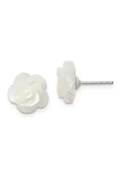 Budget 😉 Sterling Silver Rhodium-plated 10mm White 👩 Mother of Pearl Flower Earrings by Belk & Co. 🔥