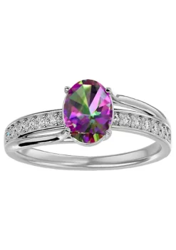 New ⭐ 1 1/2cttw Oval Shape Mystic Topaz and Diamond Ring In Sterling Silver by Belk & Co. 😍