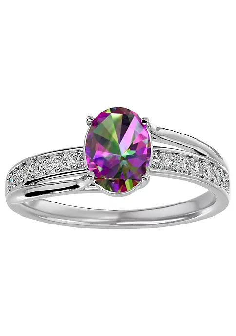 New ⭐ 1 1/2cttw Oval Shape Mystic Topaz and Diamond Ring In Sterling Silver by Belk & Co. 😍 1 New ⭐ 1 1/2cttw Oval Shape Mystic Topaz and Diamond Ring In Sterling Silver by Belk & Co. 😍