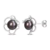 Deals 😀 7.5-8mm Black Freshwater Cultured Pearl and White Topaz Floral Stud Earrings in Sterling Silver by Belk & Co. 🔥