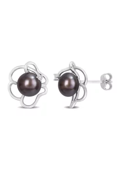 Deals 😀 7.5-8mm Black Freshwater Cultured Pearl and White Topaz Floral Stud Earrings in Sterling Silver by Belk & Co. 🔥 -DealsBelk & Co. Store Belk 17187