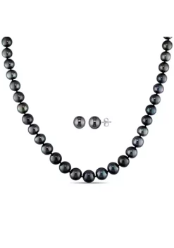 Promo 🎉 2-Piece Set of 8-10MM Tahitian Cultured Pearl Necklace and Earrings in 14K White Gold by Belk & Co. 🔥 -DealsBelk & Co. Store Belk 17197