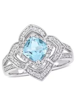 Brand new 🧨 1.34 ct. t.g.w. Sky Blue Topaz, White Topaz and 1/5 ct. t.w. Diamond Floral Ring in Sterling Silver by Belk & Co. ❤️ -DealsBelk & Co. Store Belk 17202