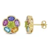 Hot Sale ⌛ 3.62 CT TGW Amethyst Swiss-Blue Topaz Rhodolite Iolite Citrine Peridot Floral Stud Earrings in Yellow Plated Sterling Silver by Belk & Co. ❤️