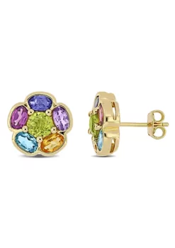 Hot Sale โ 3.62 CT TGW Amethyst Swiss-Blue Topaz Rhodolite Iolite Citrine Peridot Floral Stud Earrings in Yellow Plated Sterling Silver by Belk & Co. โค๏ธ