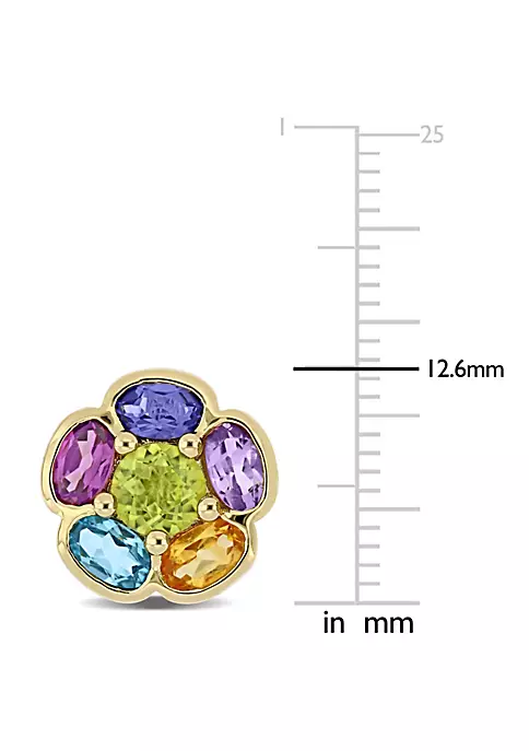 Hot Sale ⌛ 3.62 CT TGW Amethyst Swiss-Blue Topaz Rhodolite Iolite Citrine Peridot Floral Stud Earrings in Yellow Plated Sterling Silver by Belk & Co. ❤️ 2 Hot Sale ⌛ 3.62 CT TGW Amethyst Swiss-Blue Topaz Rhodolite Iolite Citrine Peridot Floral Stud Earrings in Yellow Plated Sterling Silver by Belk & Co. ❤️ - Image 2