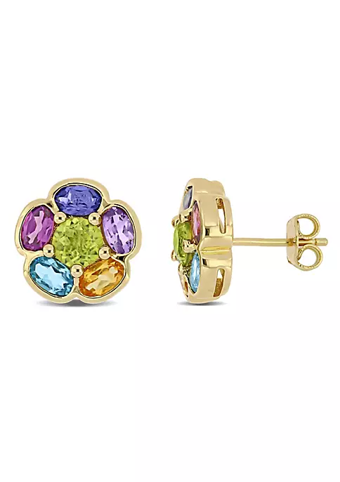 Hot Sale ⌛ 3.62 CT TGW Amethyst Swiss-Blue Topaz Rhodolite Iolite Citrine Peridot Floral Stud Earrings in Yellow Plated Sterling Silver by Belk & Co. ❤️ 5 Hot Sale ⌛ 3.62 CT TGW Amethyst Swiss-Blue Topaz Rhodolite Iolite Citrine Peridot Floral Stud Earrings in Yellow Plated Sterling Silver by Belk & Co. ❤️ - Image 5