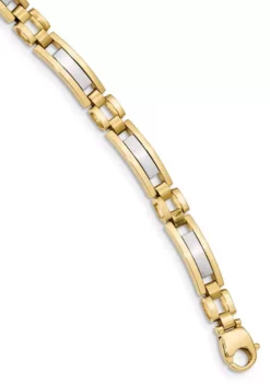 Top 10 ๐งจ Mens 14K Two-Tone Gold Polished and Satin 8.5-inch Link Bracelet by Belk & Co. โค๏ธ