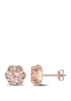 Flash Sale 🛒 1.75 ct. t.w. Morganite and 1/10 ct. t.w. Diamond Accent Flower Stud Earrings in 14K Rose Gold by Belk & Co. ⭐