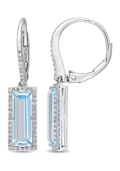 Best reviews of 👏 Lab Created 6.50 ct. t.g.w. Baguette Cut Blue Topaz and White Sapphire Halo Drop Earrings in Sterling Silver by Belk & Co. ✨