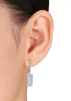 Best reviews of 👏 Lab Created 6.50 ct. t.g.w. Baguette Cut Blue Topaz and White Sapphire Halo Drop Earrings in Sterling Silver by Belk & Co. ✨ -DealsBelk & Co. Store Belk 17266