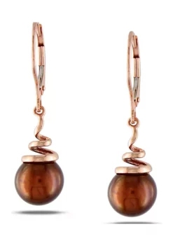Budget 🔥 8-8.5 Millimeter Brown Cultured Freshwater Pearl Spiral Drop Earrings in 14k Rose Gold by Belk & Co. 💯