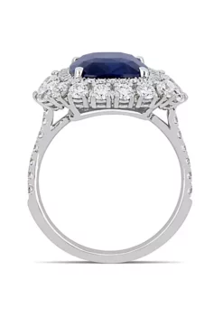 Flash Sale 😍 6.12 ct. t.g.w. Blue Sapphire and 2.07 ct. t.w. Diamond Double Halo Cocktail Ring in 14K White Gold by Belk & Co. 💯 -DealsBelk & Co. Store Belk 173