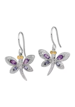 Best deal 🔥 5/8 ct. t.w Amethyst, 1/4 ct. t.w. Lolite and 1/10 ct. t.w. Diamond Dragonfly Earrings in Sterling Silver and 14K Gold True Two-Tone by Belk & Co. ❤️ -DealsBelk & Co. Store Belk 17337