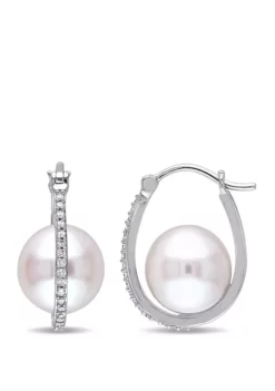Discount 🎉 Pearl and 1/7 ct. t.w. Diamond Hoop Earrings in 10K White Gold by Belk & Co. 🧨