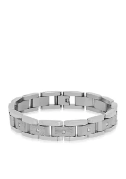 Budget 👏 Cubic Zerconia Link Bracelet in Stainless Steel by Belk & Co. 🎉