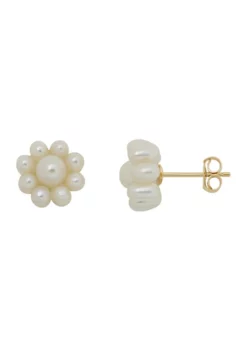 Best Pirce ✔️ Pearl Flower Stud Earrings in 14K Yellow Gold by Belk & Co. 🎁 -DealsBelk & Co. Store Belk 1739