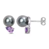 Deals ⭐ 8-9mm Black Tahitian Cultured Pearl and 3/4 CT TGW African Amethyst Stud Earrings in Sterling Silver by Belk & Co. ⌛