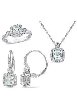 Brand new 😉 3- Piece Set of 2.1 ct. t.g.w. Aquamarine and 1/2 ct. t.w. Diamond Earrings, Pendant with Chain and Ring in 10K White Gold by Belk & Co. 🔥