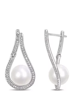 Best reviews of 🤩 9 mm-9.5 mm Cultured Freshwater Pearl and 1/3 ct. t.w. Diamond Teardrop Earrings in 14k White Gold by Belk & Co. 😉