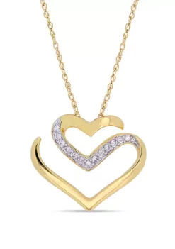Outlet 🛒 1/10 ct. t.w. Diamond Cursive Double Heart Necklace in 10K Yellow Gold by Belk & Co. ⌛