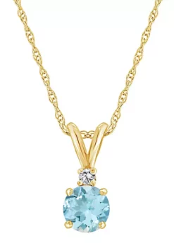 Brand new โ 14K Gold 6mm Round Aquamarine Diamond Accent Pendant by Belk & Co. ๐งจ