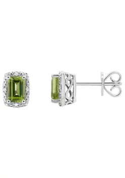 Best reviews of 👍 Sterling Silver 6x4mm Emerald Cut Peridot Diamond Accent Halo Stud Earrings by Belk & Co. ❤️