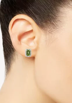 Best reviews of 👍 Sterling Silver 6x4mm Emerald Cut Peridot Diamond Accent Halo Stud Earrings by Belk & Co. ❤️ -DealsBelk & Co. Store Belk 17479