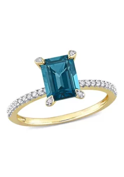 Promo ✔️ 2 ct. t.g.w. London Blue Topaz and 1/10 ct. t.w. Diamond Cocktail Ring in 14K Yellow Gold by Belk & Co. 🤩