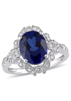 Best Sale ✨ 4.16 ct. t.g.w. Created Blue Sapphire and 1/5 ct. t.w. Diamond Cocktail Ring in 10K White Gold by Belk & Co. 💯