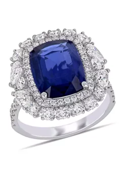 Flash Sale 😍 6.12 ct. t.g.w. Blue Sapphire and 2.07 ct. t.w. Diamond Double Halo Cocktail Ring in 14K White Gold by Belk & Co. 💯 -DealsBelk & Co. Store Belk 175