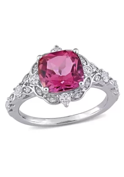 Deals 😀 3 ct. t.g.w. Pink Topaz, White Topaz and Diamond Accent Vintage Inspired Halo Ring in 10K White Gold by Belk & Co. ✔️