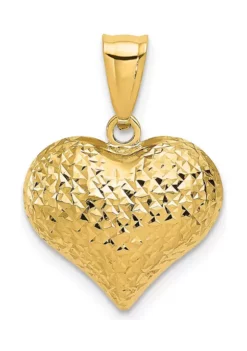 Top 10 👏 14K Yellow Gold Polished and Textured 3-D Heart Pendant by Belk & Co. ⭐ -DealsBelk & Co. Store Belk 17534