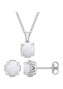 Best Sale 🥰 2 2/5 CT TGW Opal Solitaire Stud Earring and Pendant with chain Set in Sterling Silver by Belk & Co. 👍 -DealsBelk & Co. Store Belk 17543